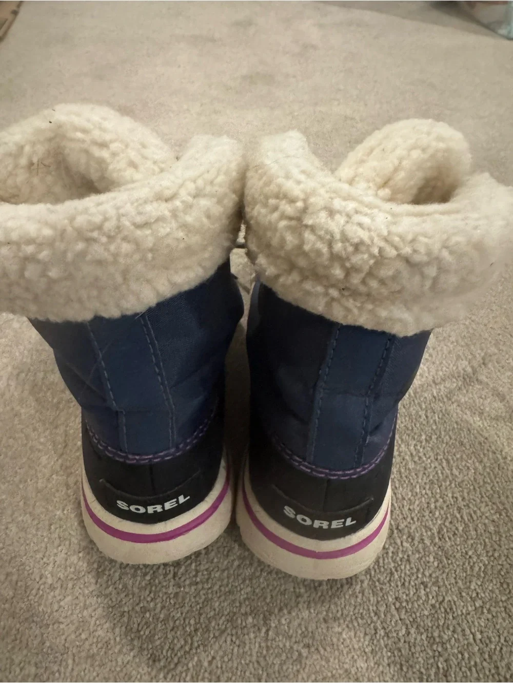 Sorel Navy and Cream Sherpa-Lined Winter Lace-Up Boots